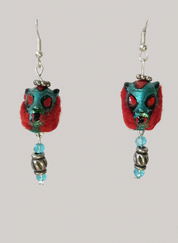 Aretes "Tiger Mask" verde-rojo