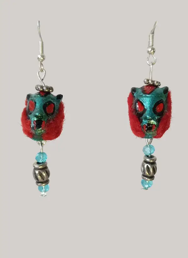 Aretes "Tiger Mask" verde-rojo