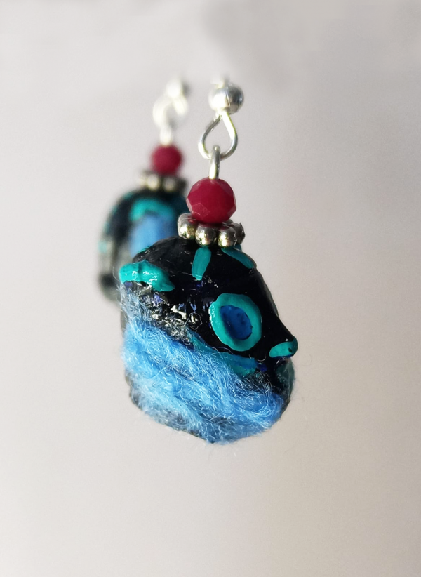 Aretes "Tiger Mask" negro-verde - Imagen 2