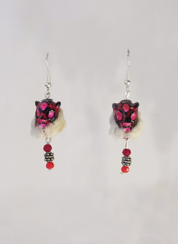 Aretes "Tiger Mask" rojo-rosa